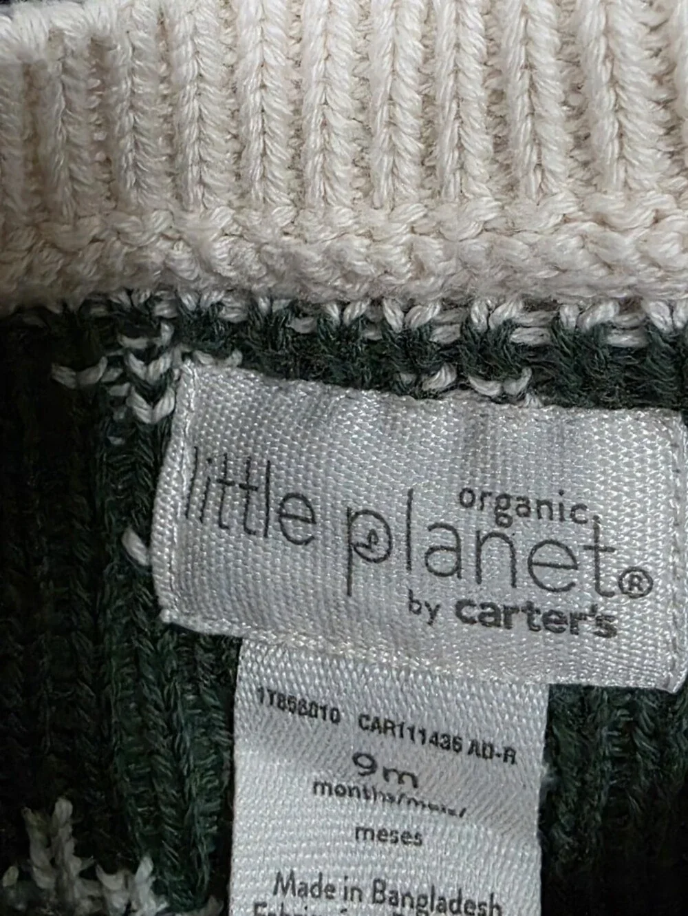 Nwt Little Planet Organic Baby Toddler Green&Cream Holiday Tree Knit Sweater(9m)